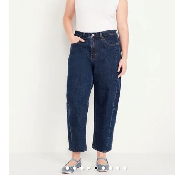 Old Navy Women's High-Waisted Barrel Ankle Jeans dark wash size 14 - Picture 2 of 14